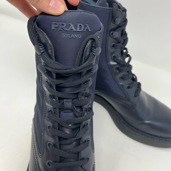Prada Brushed Leather Monolith Re-Nylon Navy Combat Boot Triangle Logo size 39 - Picture 4 of 14
